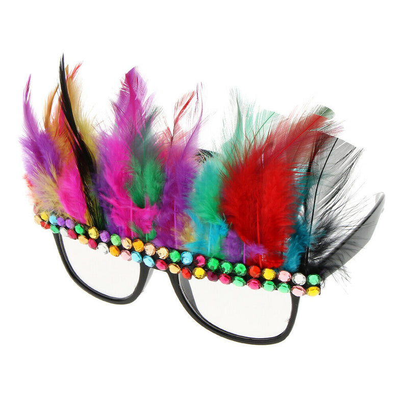 Fun Colorful Feather Rhinestone Glasses Specs Beach Cocktail Party Eyeglasses