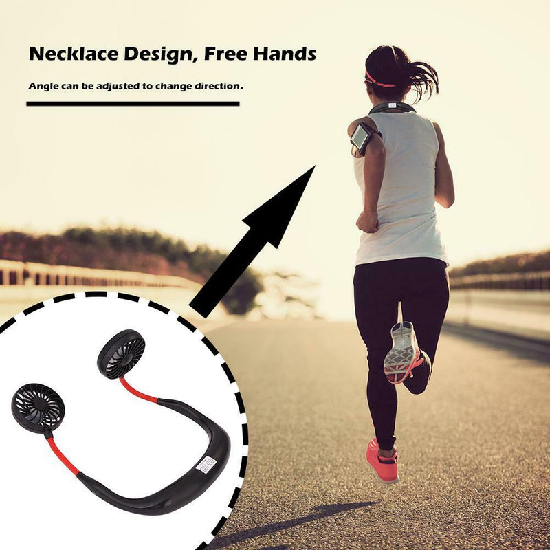 USB Rechargeable Wearable Portable Mini Hand Free Fan Neckband Fan (Black)