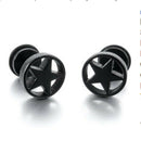 Punk Gothic Mens Stainless Steel Pentagram Circular Barbell Studs Earrings