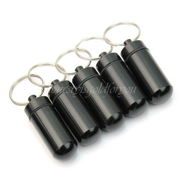 5 Pcs Waterproof Aluminum Pill Box Case Container Holder Keyring LTUS