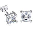 Clear Cubic Zirconia Earrings Stud for Sensitive Ears, Square Hypoallergenic