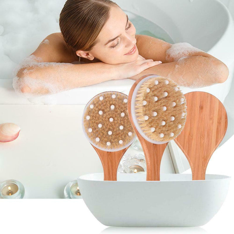 Long Handle Rub Back Brush Wooden Natural Bristles Bath Shower Massage Brushes