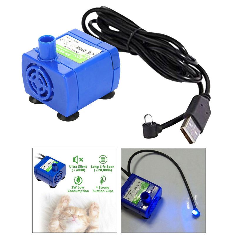 2Pcs Submersible Water Fountain Pump with LED Replacement for Cats Dogs