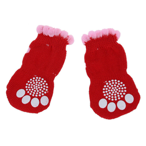 2 Pairs Size L Antislip Bottom Pet Dog Doggie Puppy Socks Red Pink M6P7