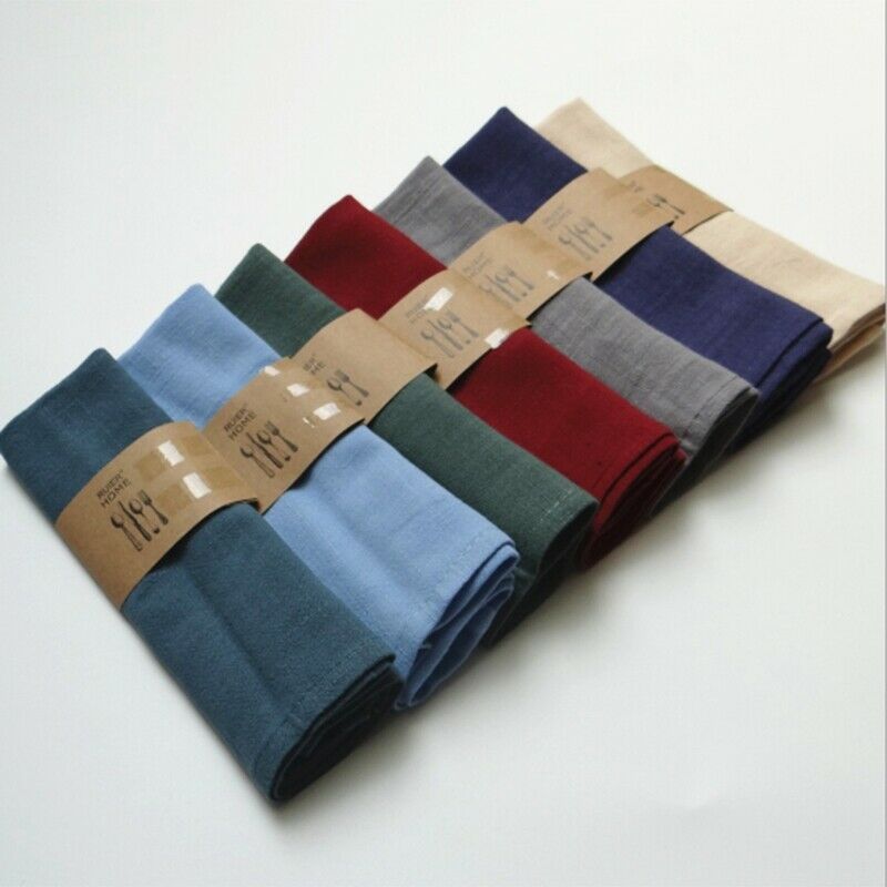 7Pcs Cotton Linen Cloth Table Napkin Polyester Handkerchief Cloth Tea Towel J4X1