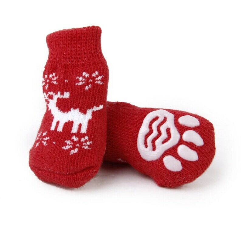 Christmas Dog Cat Paw Protection reindeer non - slip socks S U5K8