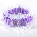 Garter purple lace wedding accessory lucky bride Bow rhinestone heart elast G5C5
