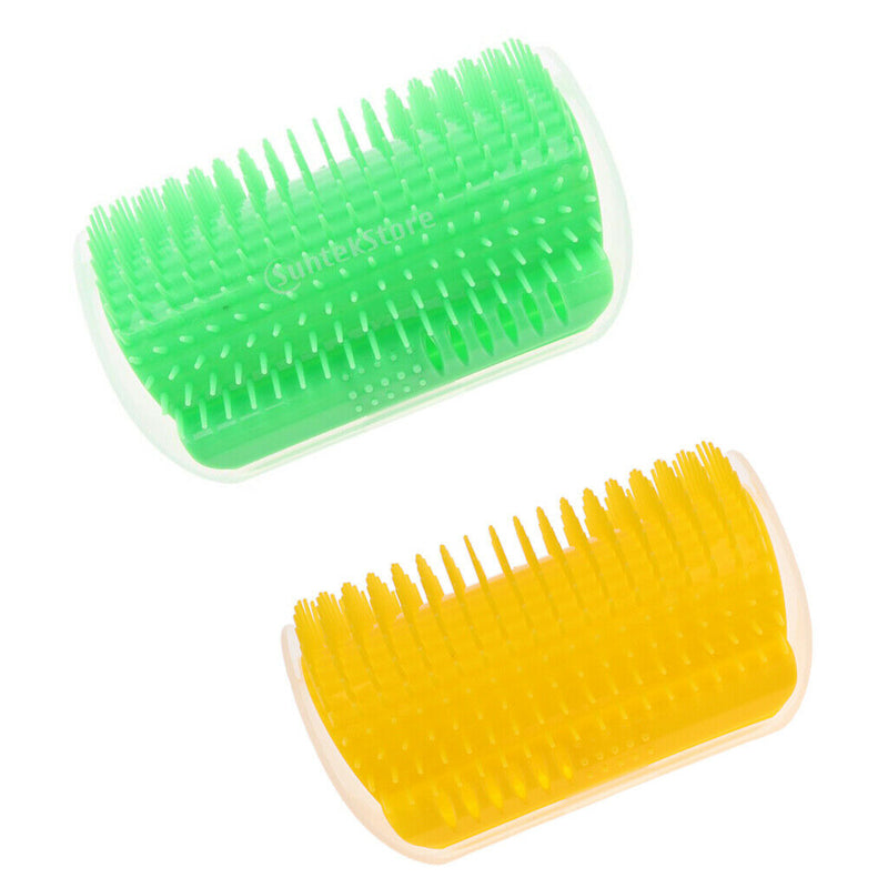 2 Pack Wall Corner Grooming Brush Massage Combs for Short Long Hair Cats,Yellow