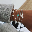 5Pcs/Set Women Faux Turquoise Hollow Moon Adjustable Bracelet Bangle Jewelry Hot