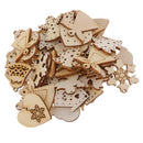 100 Assorted Wooden  Cut Shapes Christmas Tree Hanging Decor Ornaments