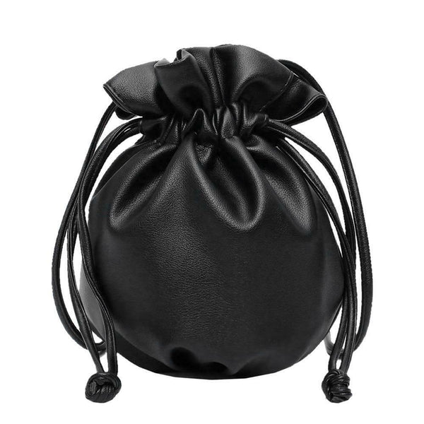 Shoulder Bucket Handbag Women PU Leather Drawstring Crossbody Bag (Black)