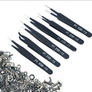 6x/set Professional Stainless Steel Coated Precision Tweezers Craft Anti Static.