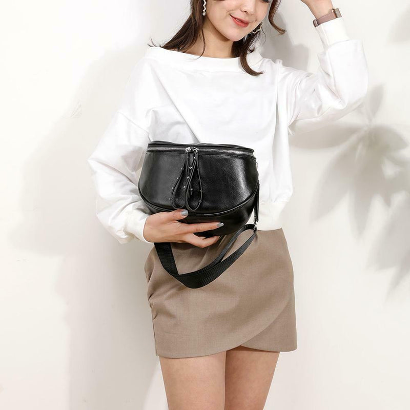 Soft Leather Women Crossbody Shoulder Bags Shell Messenger Handbags (Black)