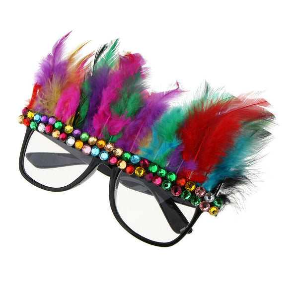 Fun Colorful Feather Rhinestone Glasses Specs Beach Cocktail Party Eyeglasses