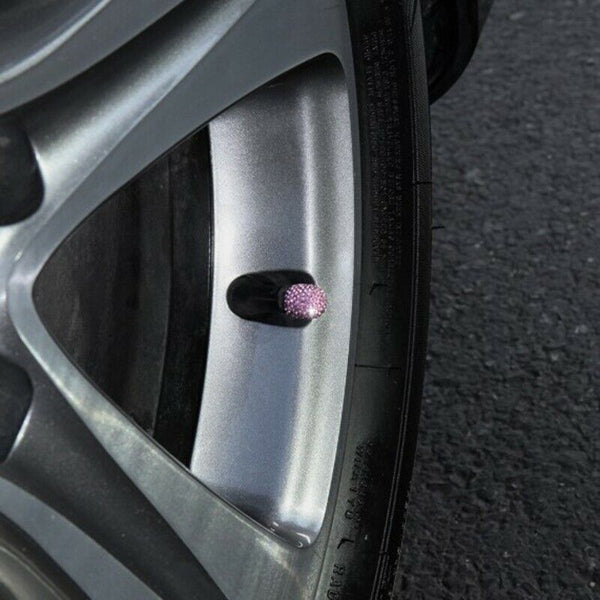 1 Set Of 4 Soft Clay Rhinestones Car Tire Bonnet Diamond Shiny Dust Cap Aut