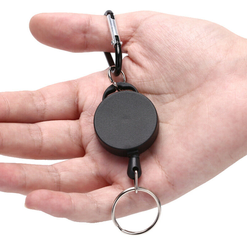 Black Retractable Key Chain Reel Steel Cord Recoil Belt Key Ring Badge Holder ~Z