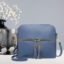 Tassel Shell Messenger Women Leather Handbags Solid Shoulder Bag (Lake Blue