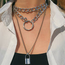 Gothic Lock Chain Necklace Multilayer Punk Choker Collar Pendant Neck JR FT