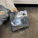 New Big Tote Female Bag Burst Crack Chain Shoulder Messenger Bag Pu Leather