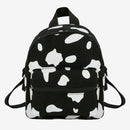 Cow Print Backpack Women Canvas Schoolbag Teenage Girl Mini Bagpack (Black)