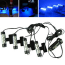 4In1 Bright Car Interior Neon Blue 3-LED Lights Kit Glow 12V Lamp with Charger
