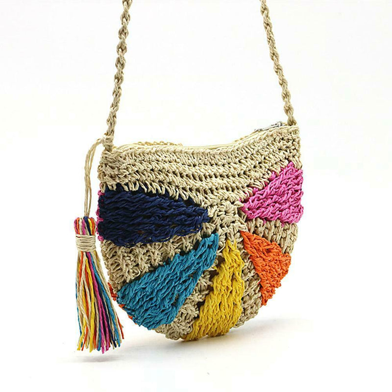 Shoulder IG8S Women Bag Bag Multicolored Straw Beach Handbag Semicircular Bags