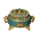 Tibetan Buddhist Style Incense Burner Holder Colorful Lotus Flower-Blue