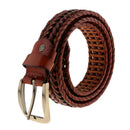 2pcs Unisex Braided Belts Woven Leather Formal Pin Buckle Waistbands Coffee