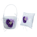 1 Set Purple Flower Pearls Diamante Ring Bearer and Flower Girl Basket