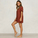 Summer Short Sleeve Jumpsuit Linen Button Playsuit Women Solid V-Neck Casua H9M5