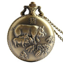 Large bronze embossed three pig retro pocket watch Fine chain embossed zodi J9O4