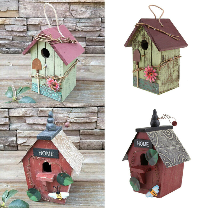 2pcs Natural Rustic Wooden Birdhouse, Small Hanging Birdhouse Outdoor, Garden