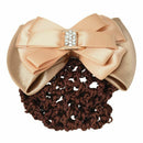 Ladies Hairnet Beige Rhinestone Inlaid Bowtie Hair Clip Snood Net O8A5