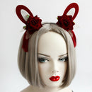 Wine Red Headband Christmas Hair Accessories Rabbit Ears Rose Dance Show Ha