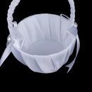White Satin Beaded Wedding Flower Girl Basket Bowknot Decor BX