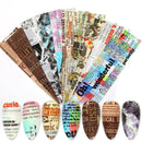 10PC Newspaper Series Nail Foils Stickers Transfer Paper Nail Art Decoration DIY