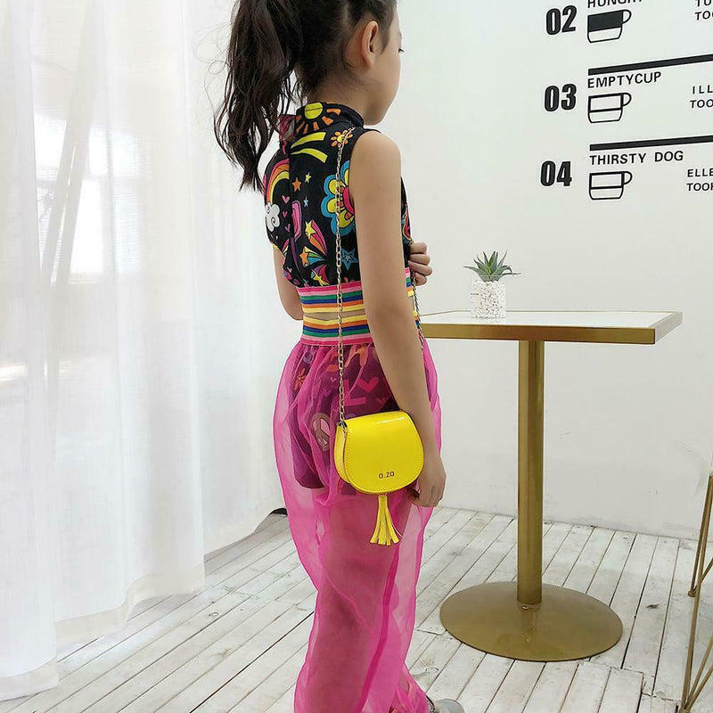 Girl Kids Messenger Bag Women Leather Chain Saddle Shoulder Bag (Yellow) A