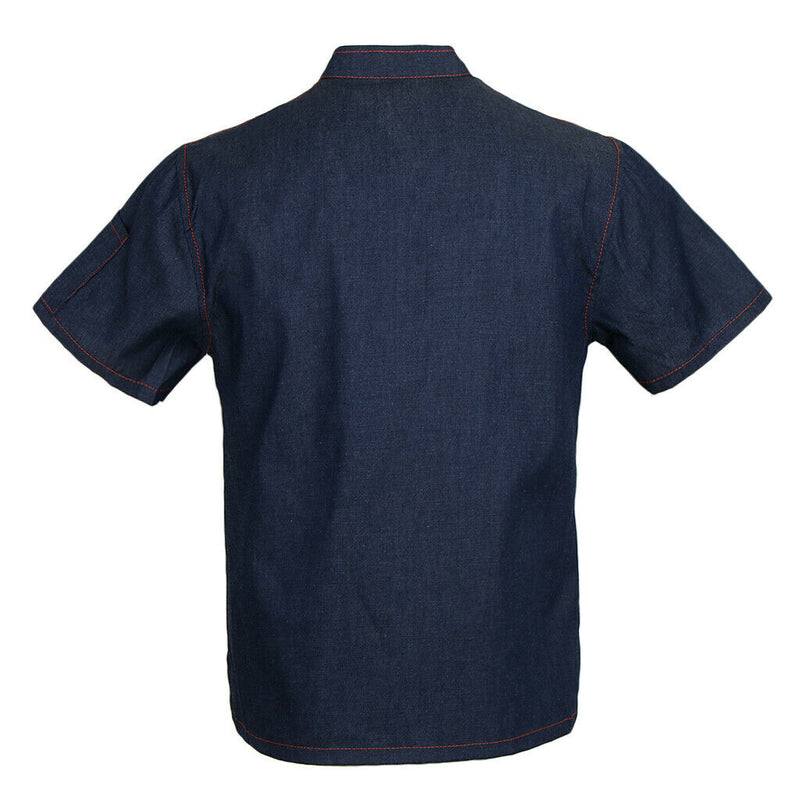 Unisex Denim Chef Jacket Coat Short Sleeves Shirt Kitchen Uniform Blue M