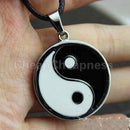 Yin Ying Yang Pendant Black White Necklace Charm with Black Leather Cord BX