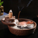 Purple Clay Smoke Backflow Incense Burner Sticks Holder Cone Lucky 2 Cattle