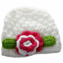 Baby Flower Crochet Beanie Handmade Hat Winter Knit Cap (White)