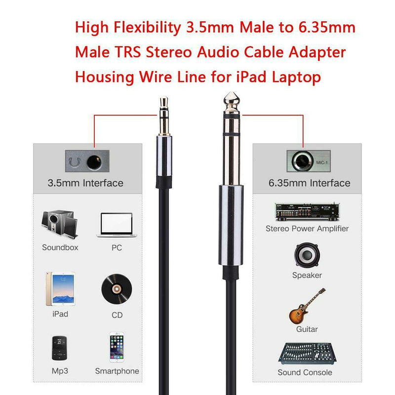3.5mm Male to 6.35mm Male TRS Stereo Audio AUX Adapter Connector Audio AUX Cable