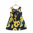 Kids Dresses For Girls Summer Sunflower Dress Sleeveless Flower Print Bow D V9K3