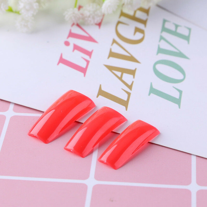 500pcs French Tips False Nail Half Cover Nail Art Tool (Watermelon Red) A
