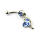 316L Surgical Steel Blue Rhinestones Heart Dangle Surgical Steel Belly Nave