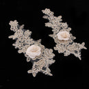 2 Pack Flower Embroidered Appliques Lace Fabric Ribbon Trim Patch Embroidery
