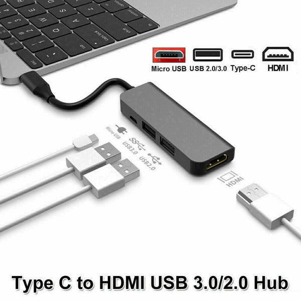 4 in 1 Type C to HDMI USB2.0/3.0 Micro USB Hub Adapter Cable Macbook