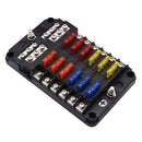 12-way Blade Fuse Block Fuse Box Holder with LED Indicator Damp-Proof Protection