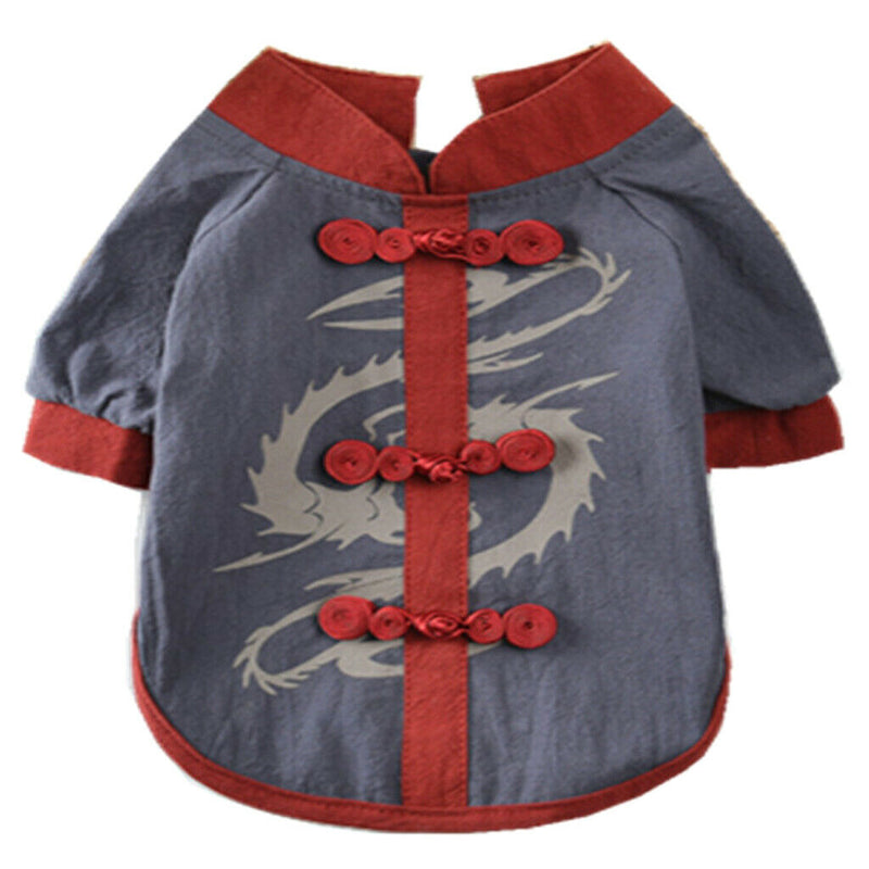 Pet Spring Summer Vest Small Pet Male Dog Traditional Han Style Vest Gray M