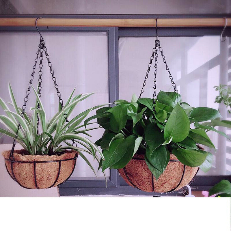 3 Pack Hanging Flower Basket Coconut Coir Husk Flower Pot - Decorative Iron